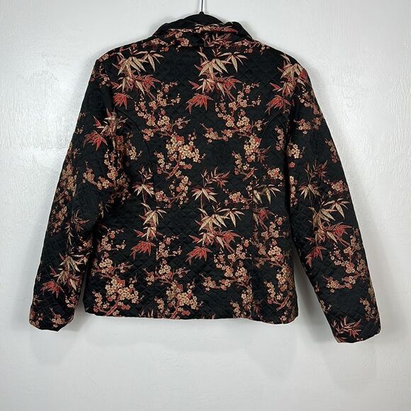 Kaktus Silk Black Floral Embroidery Quilted Button Front Jacket Size XL - Picture 4 of 10